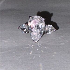 Pear crystals or cubic zirconia ring, silver tone